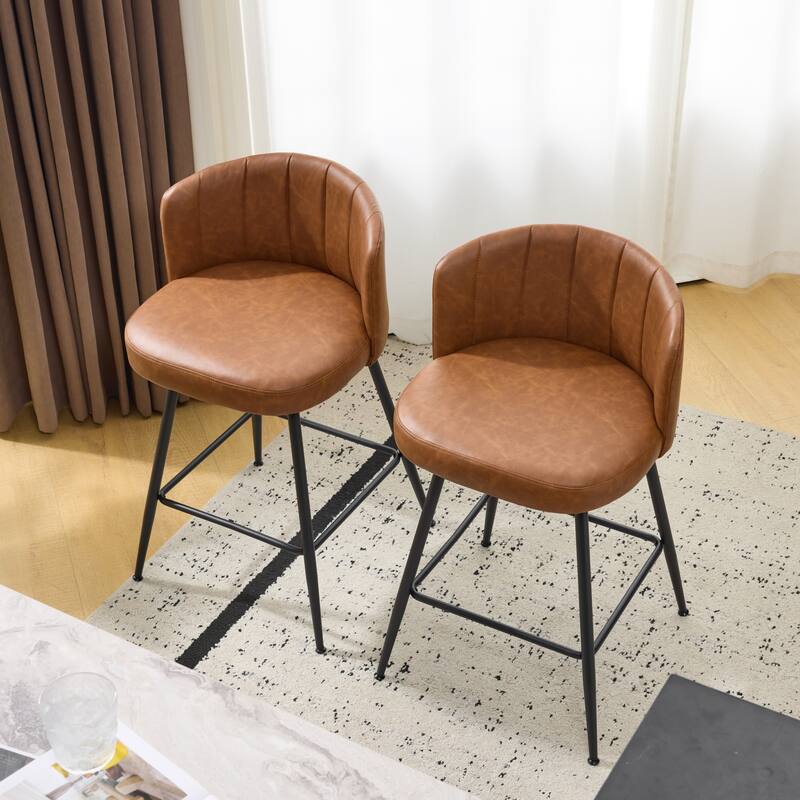 27.2" Swivel Upholstered Bar & Counter Stool with Back and Metal Frame - 37" H X 19.7"W X 18.7" D