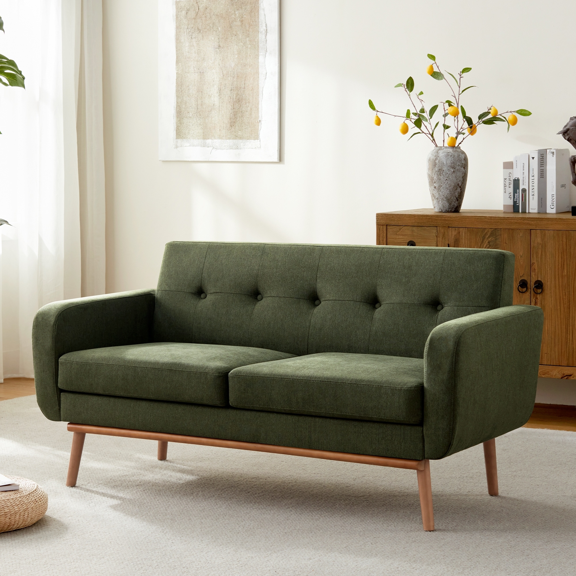 HUIMO Sofa Couch for Two People Tufted Fabric Upholstered Sofa, Button tufted small sofa