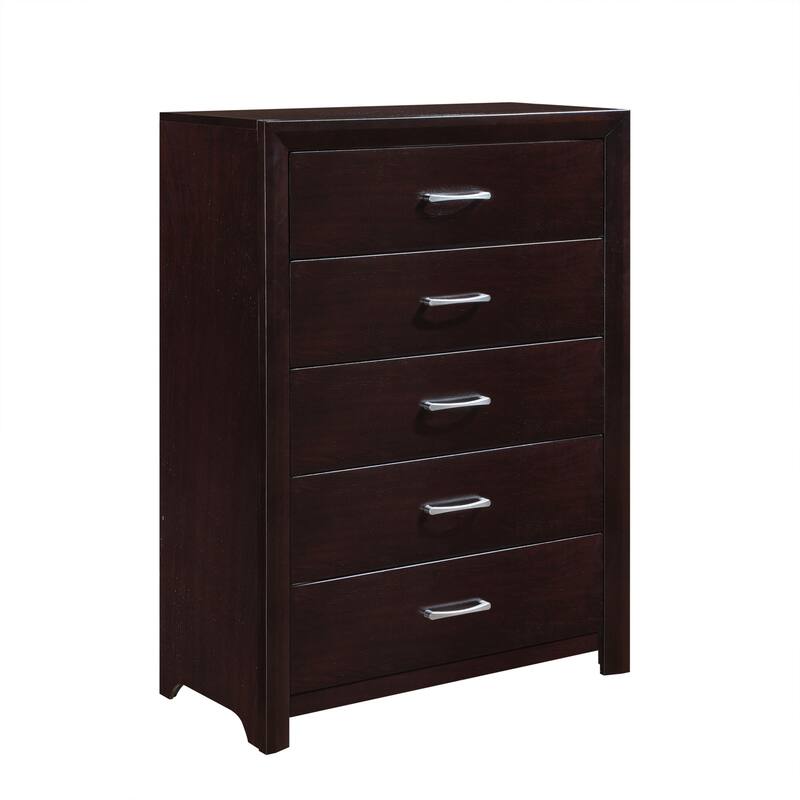 Contemporary 3pc Bedroom Espresso Finish Bed Chest Nightstand Set