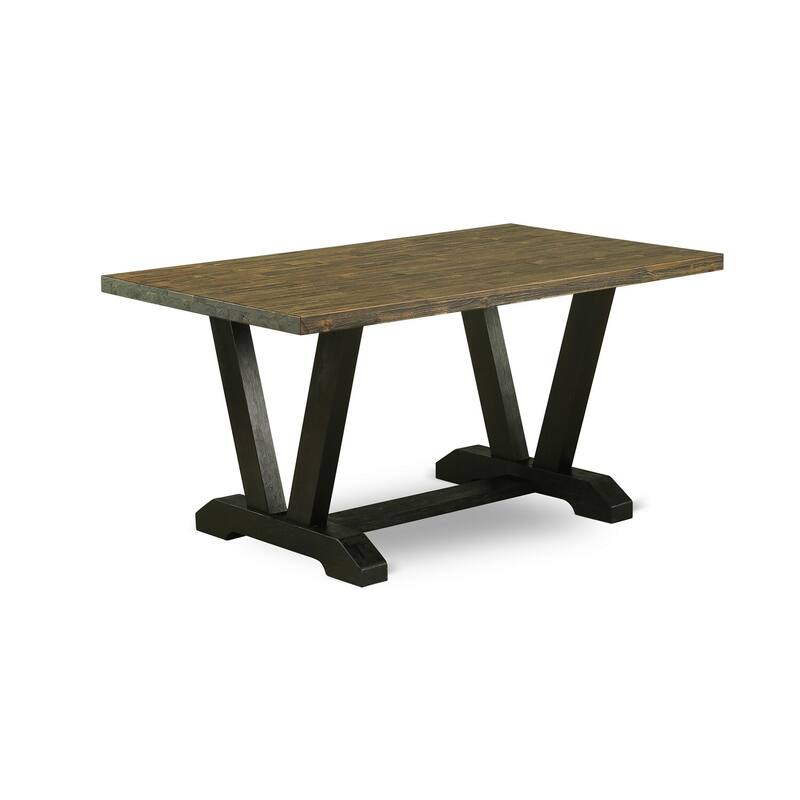 HomeStock 6-Piece Rectangle Distressed Jacobean Finish Solid Wood Top Dining Table with 1-Bench, 4-Chairs