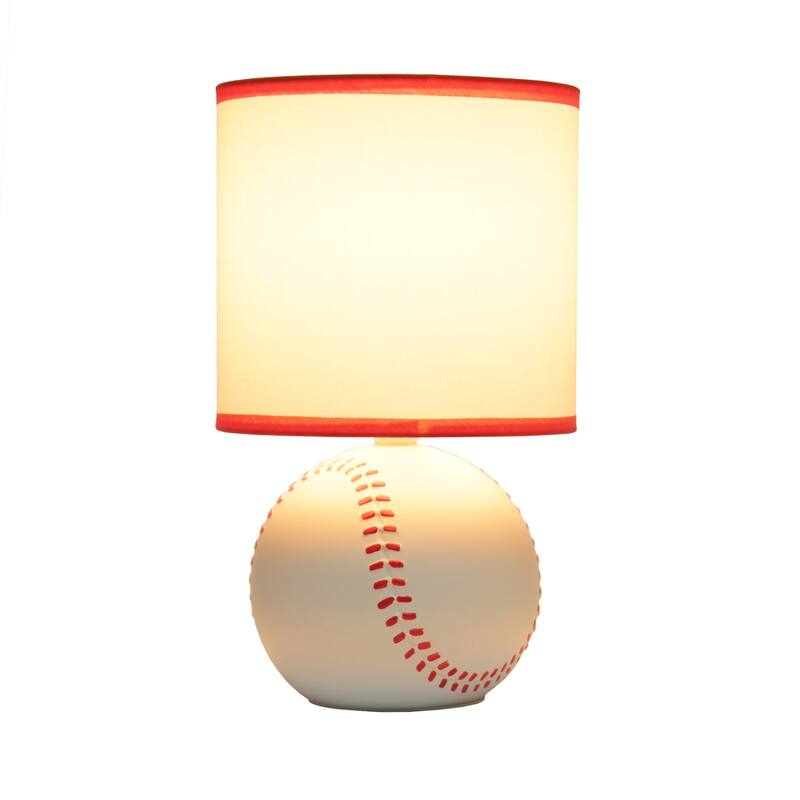 10.7 in. White and Red Finish Baseball Base Table Lamp with White Shade, Sturdy Table Lamp for Living Rooms and Bedrooms