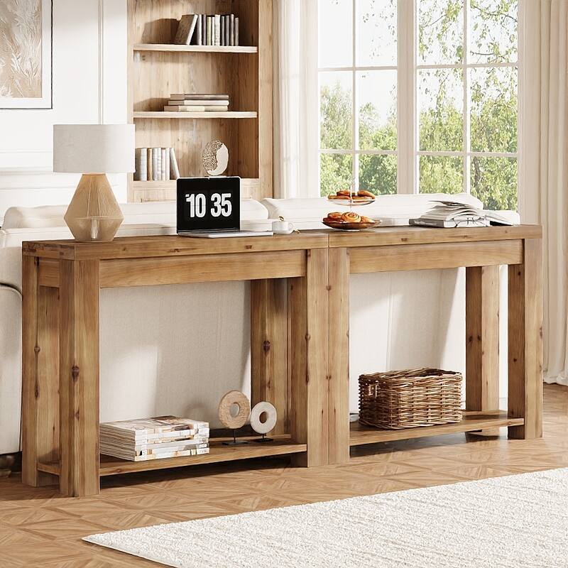 43.3" Solid Wood Console Table with 2-Tier Storage, Entryway or Sofa Table
