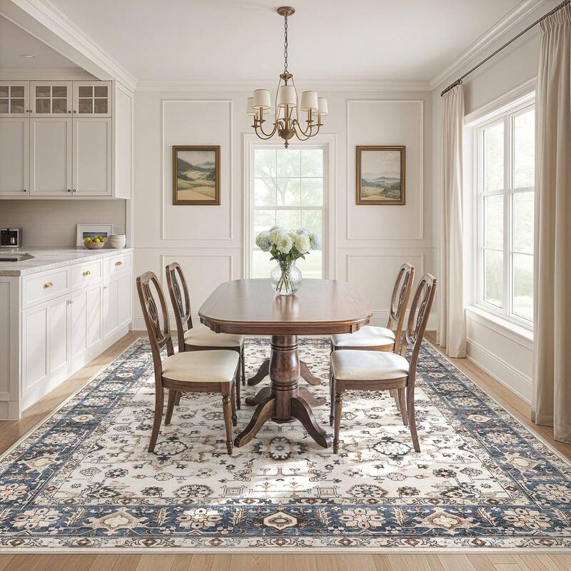Boho Rug Vintage Pattern Large Non-Slip Stain Resistant Soft Durable