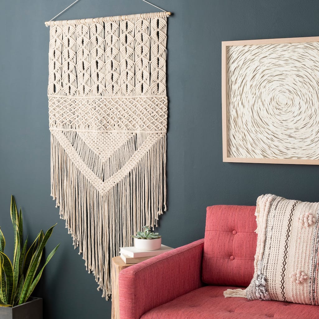 Livabliss Cristina Bohemian Fringed Macrame Wall Tapestry