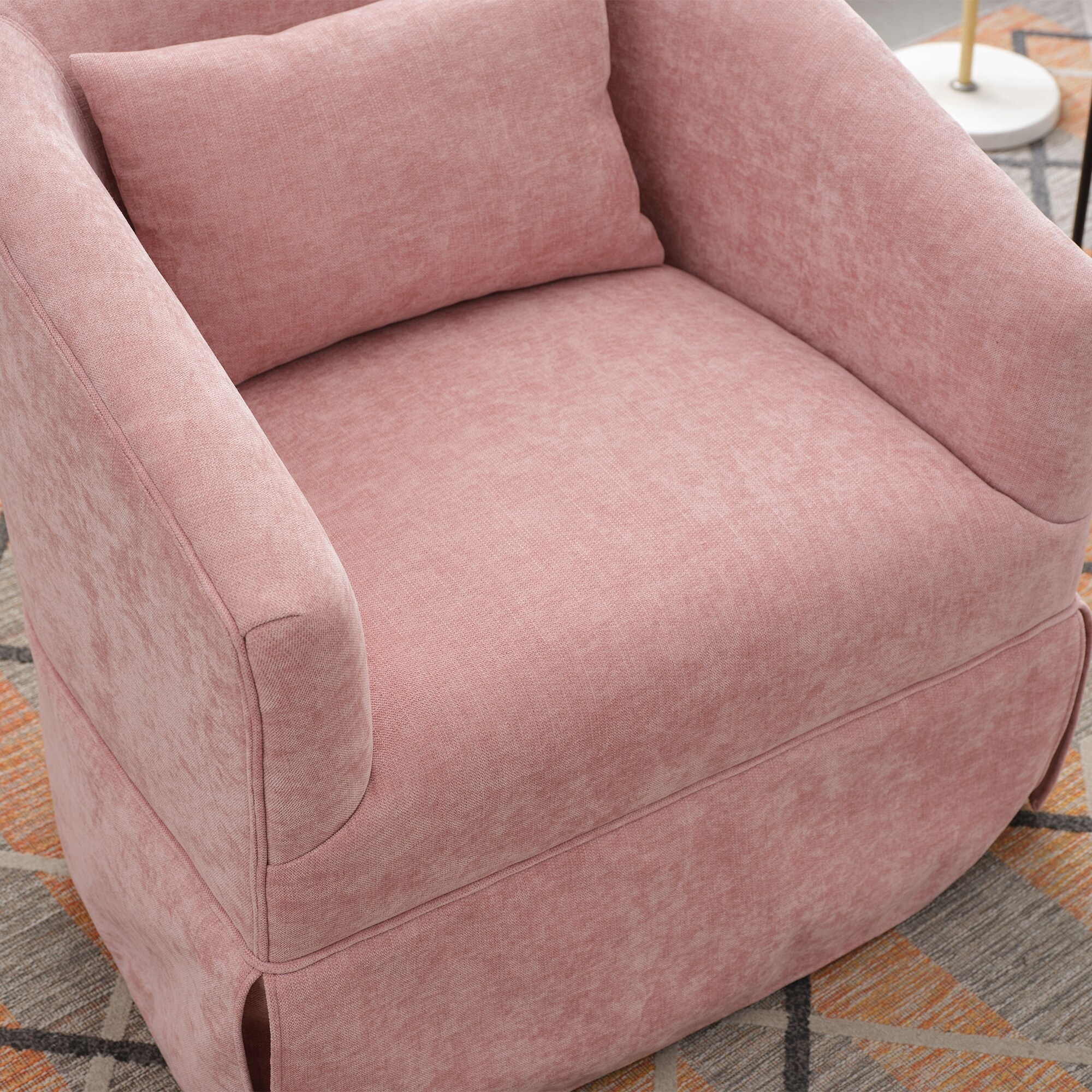 Pink Round Sofa Chair, Lounge Reading Armchair with Skirt Linen