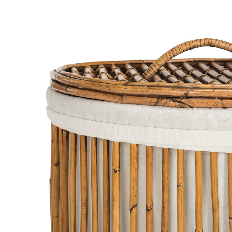 SAFAVIEH Andreia White Wash Rattan Storage Hamper with Liner - 17.7" x 17.7" x 29.5" - 18Wx18Dx30H
