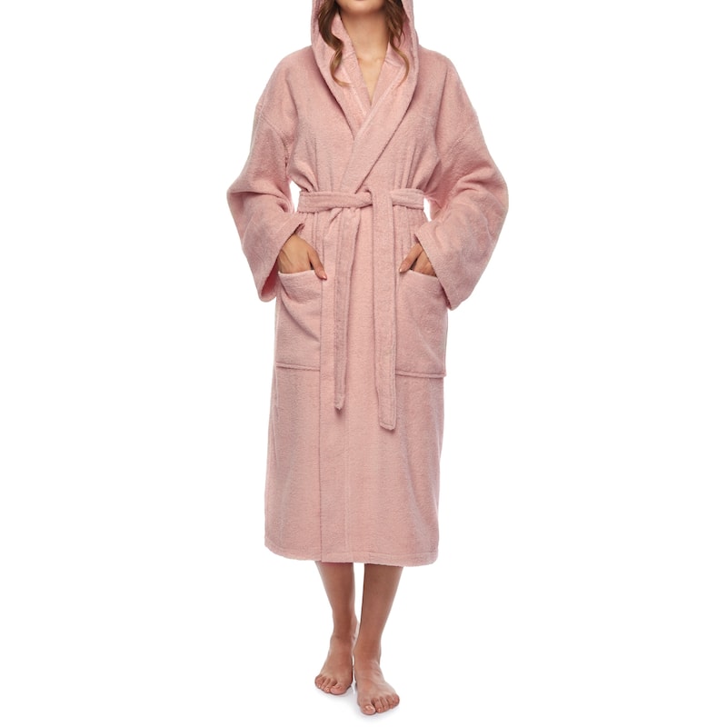 Women's Turkish Cotton Hooded Bathrobe - Powder Pink - L/XL