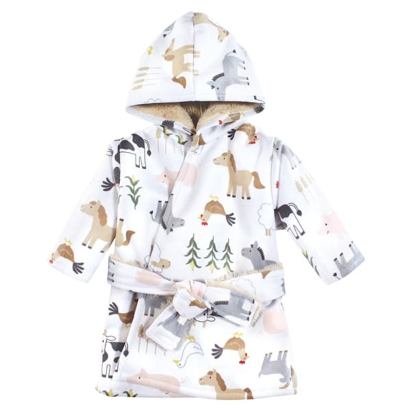 slide 1 of 1, Hudson Baby Boys Mink with Faux Fur Lining Pool and Beach Robe Cover-ups, Cute Farm 12-18 Months - Cute Farm