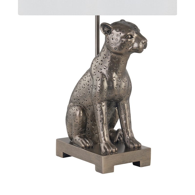 23"H Grey Resin Leopard Table Lamp With Shade - 12" x 12" x 23"