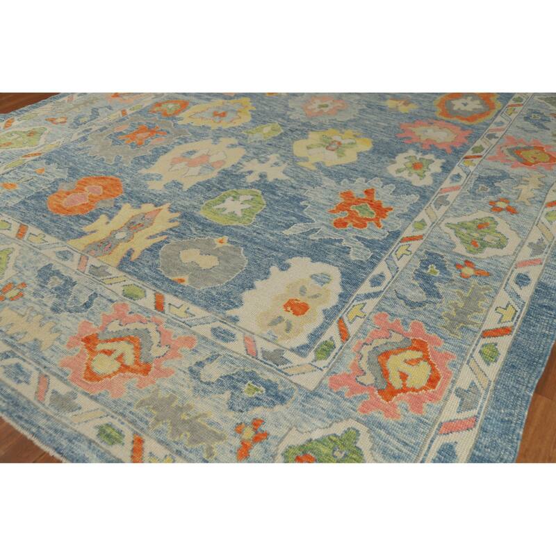 Hand Knotted Oriental 100% Wool Carpet Transitional All-Over Navy Blue & Blues Oushak Area Rug - 12' 9'' X 9' 4''