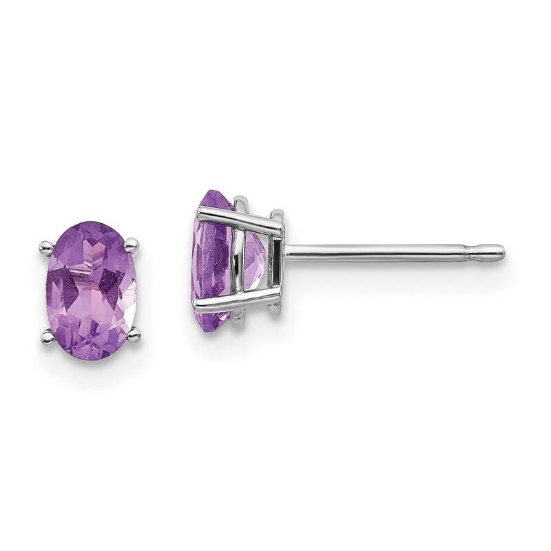 Curata 14k White Gold 6x4 Oval Genuine Gemstone Birthstone Stud Earrings