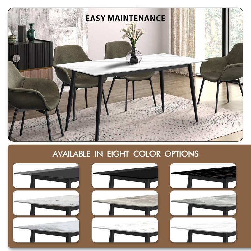 Zayle Rectangular Dining Table with Glass/Sintered Stone Tabletop in Steel