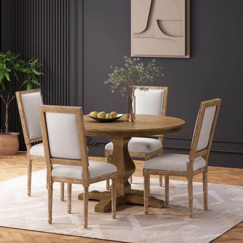 Remuda Upholstered 5 Piece Circular Dining Set by Christopher Knight Home - Natural/Light Gray