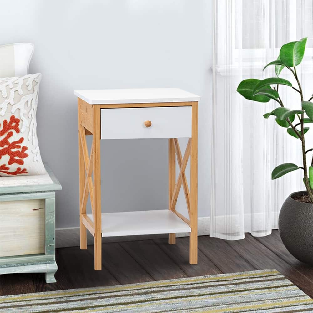 X-Shape Frame Bamboo Nightstand,Set of 2