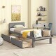 preview thumbnail 1 of 26, Stylish Twin/ Full Size Platform Bed Frame with Footboard Bench and 2 Storage Drawers, Pine Wood Platform Bed Frame for Bedroom Twin - Twin Grey