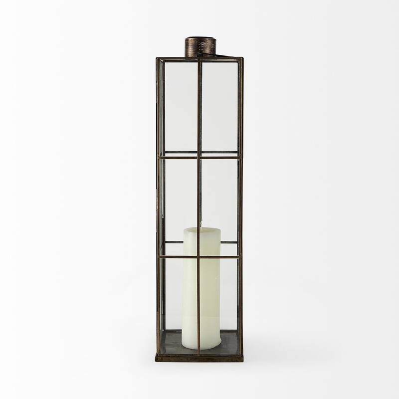 Grimwig Large Gold Metal & Glass Square Candle Holder Lantern
