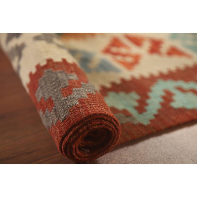 Hand Woven Oriental 100% Wool Carpet Southwestern Geometric Red Kilim Area Rug - 6' 3'' X 4' 11''