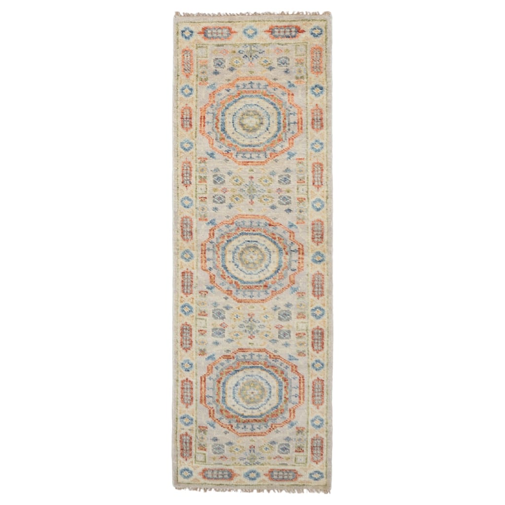 ECARPETGALLERY Hand-knotted Mamluk Light Grey Wool Rug - 2'6 x 7'11