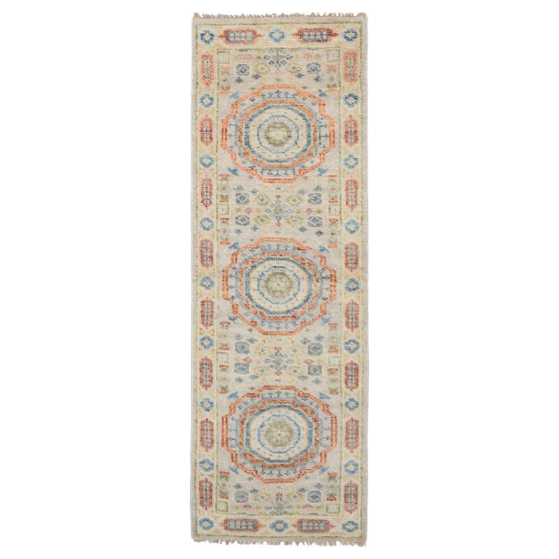 ECARPETGALLERY Hand-knotted Mamluk Light Grey Wool Rug - 2'6 x 7'11