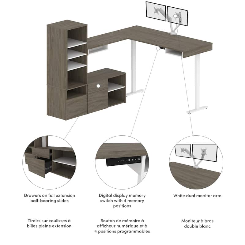 Viva 72W L-Shaped Standing Desk with Monitor Arm and Storage by Bestar