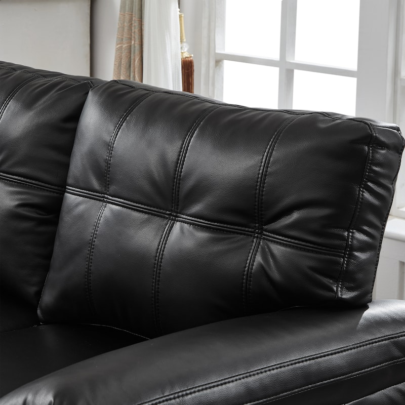 Modern Deep Seat Upholstered Lounge Couch PU Leather Loveseat Sofa with Storage, Wide Cushioned Armrests and Tufted Backrest