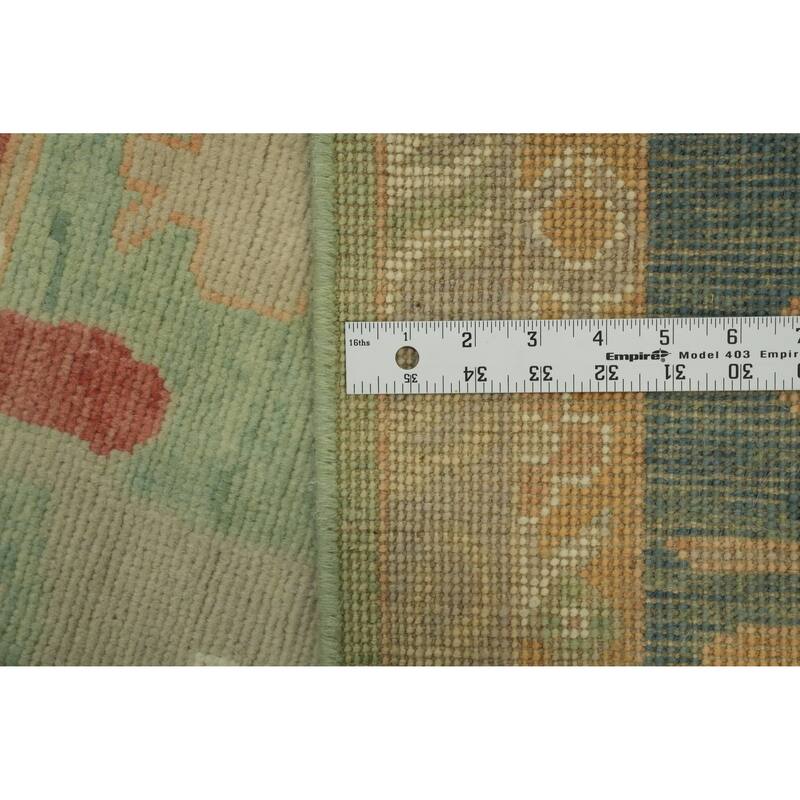 Vegetable Dye Green Oushak Turkish Area Rug, Floral Geometric Carpet - 10' 5'' X 8' 2''