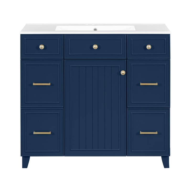 Bathroom Vanity with Sink, Vanity Set with Double-Layer & Standard Drawers, Bathroom Storage Cabinet with Adjustable Shelf