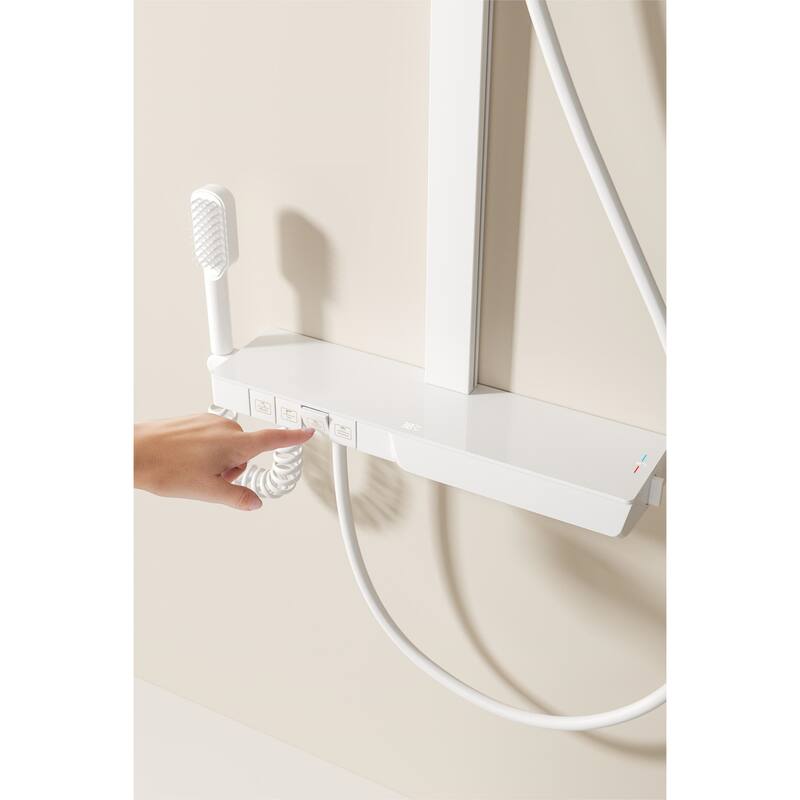 Exposed Wall Mounted Square Slide Bar Showerhead & 3-mode Handheld Shower