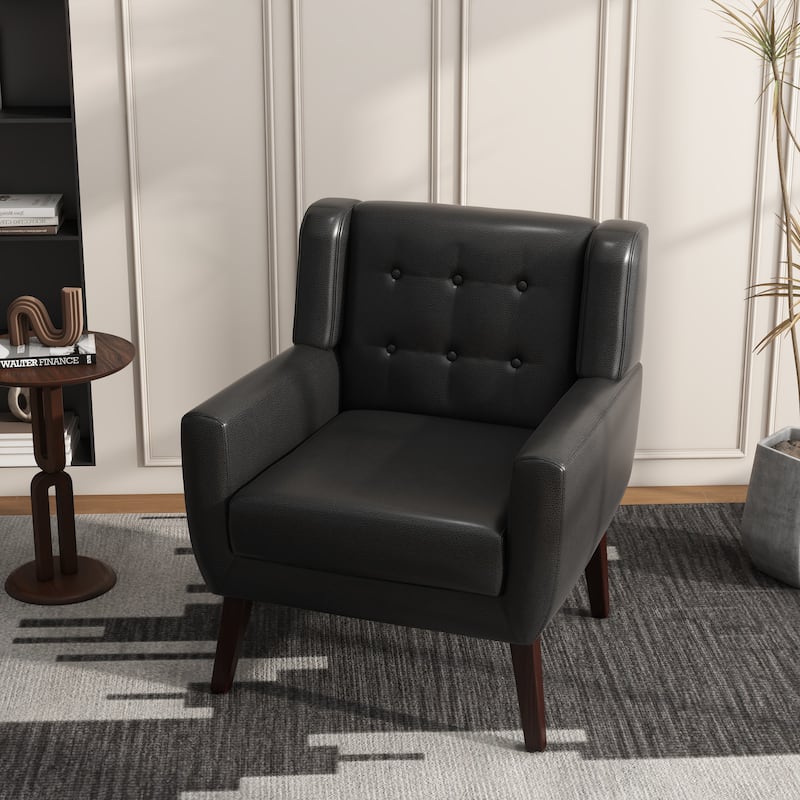 Cotton/ Linen Look Fabric Modern Accent Chair Armchair - Single - Black PU