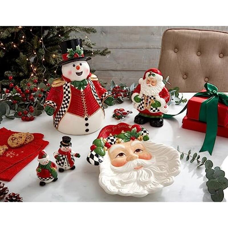 Spode Christmas Tree Black and White Santa Candy Jar - 8" H