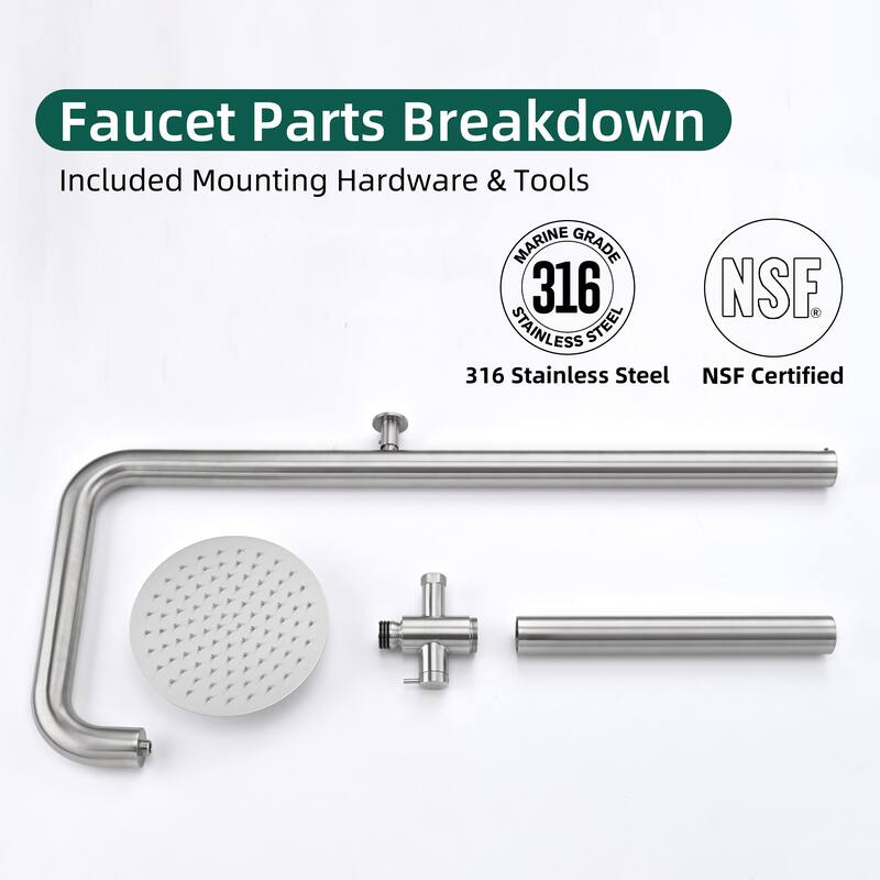 Modland Wall Mount Outdoor Shower Head with 316 Stainless Steel, 10-Grade Anti-Rust, Matte Black/Brushed Nickel