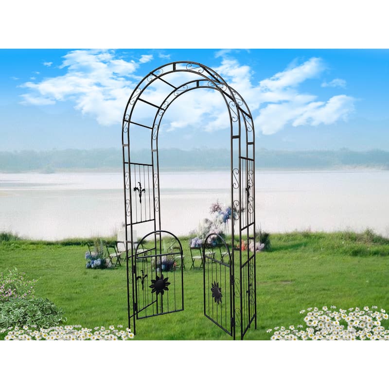Metal Garden Arch with doors Garden Arbor Trellis Climbing Plants Support Arch Outdoor Arch Wedding Arch Party Events Archway - Black