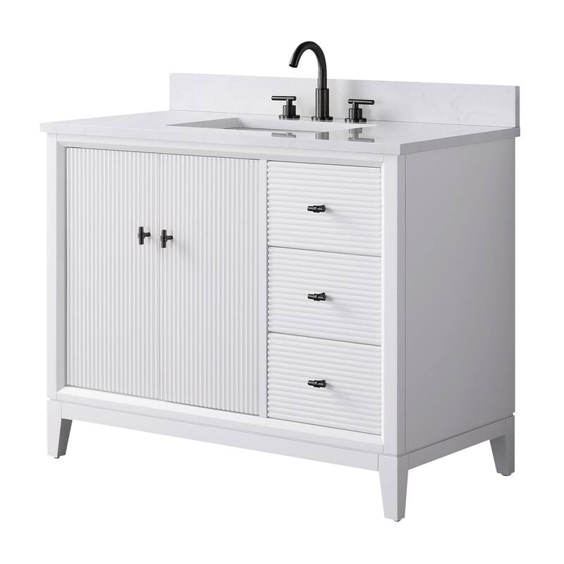 Vanity Art 42" Freestanding Bathroom Vanity with Engineered Marble Top and Sink