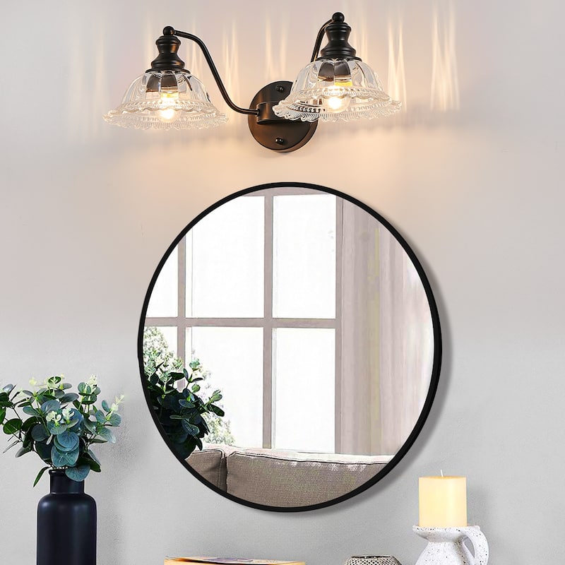 20" 2-Light Black Vintage Vanity - Glass - Bathroom Bedroom (Bulb Not Included)