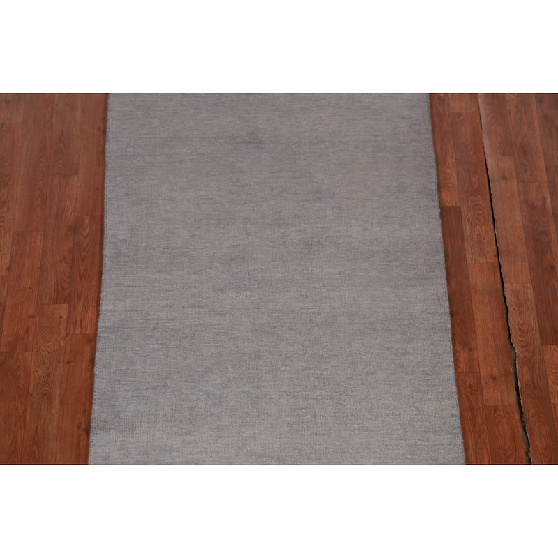 Hand Knotted Oriental 100% Wool Carpet Modern Solid Greys & Charcoal Gabbeh Runner Rug - 10' 0'' X 3' 1''