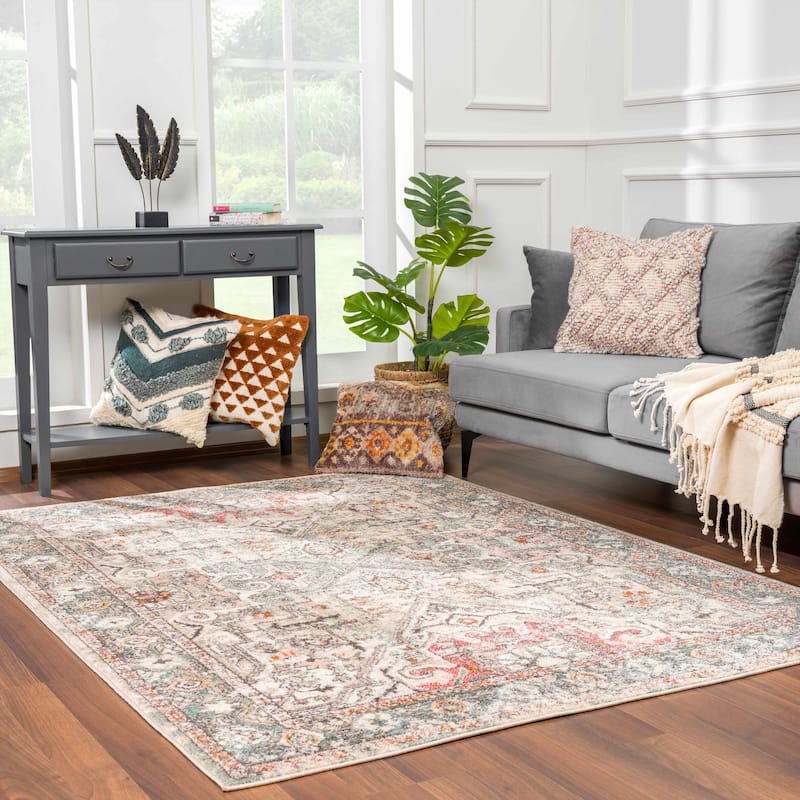 Hauteloom Bolinas Living Room, Bedroom Area Rug - Brick Red, Camel, Charcoal - 5'2" x 7'