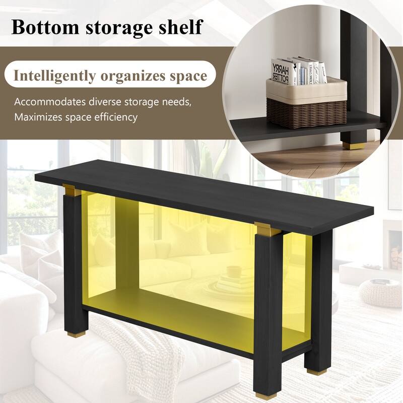 Modern 63" Console Table with Solid Wood Legs and Built-in Shelf for Stylish Entryway Organization
