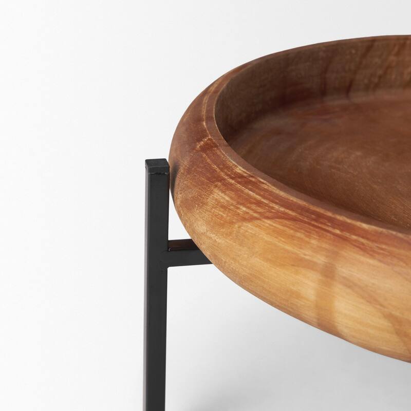 Wally Large & Medium Round Brown Wood Trays (Set of 2) - 14.3L x 14.3W x 6.8H