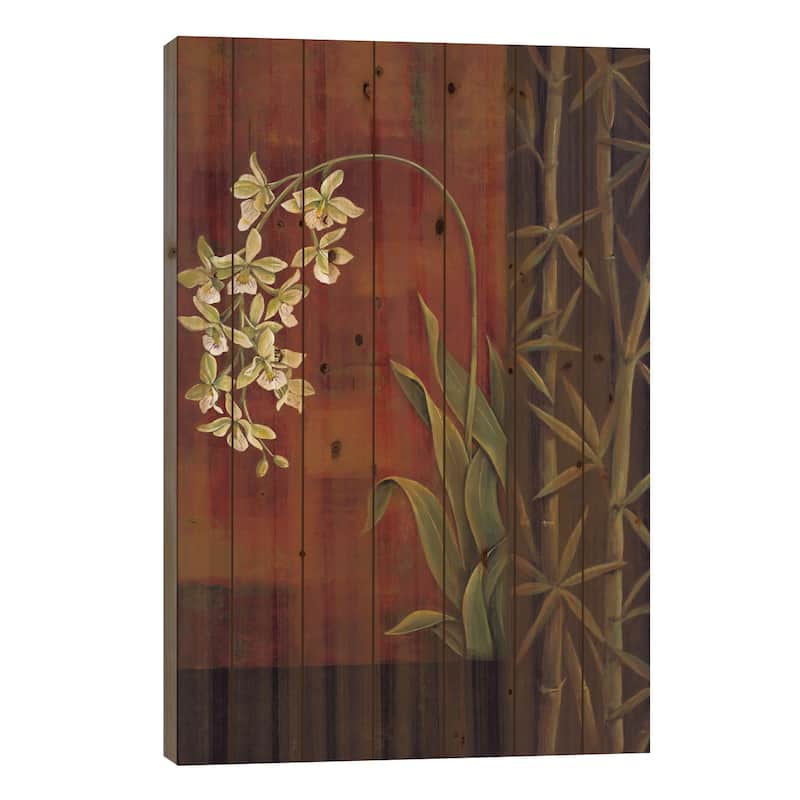 Green Orchid Print On Wood by Jill Deveraux - Multi-Color - 40x26x1.5