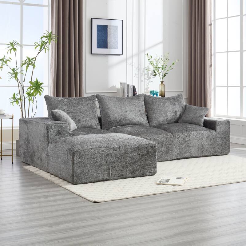 Floor Standing Chaise Lounge Couch L-shape Sectional Sofa with Ottoman