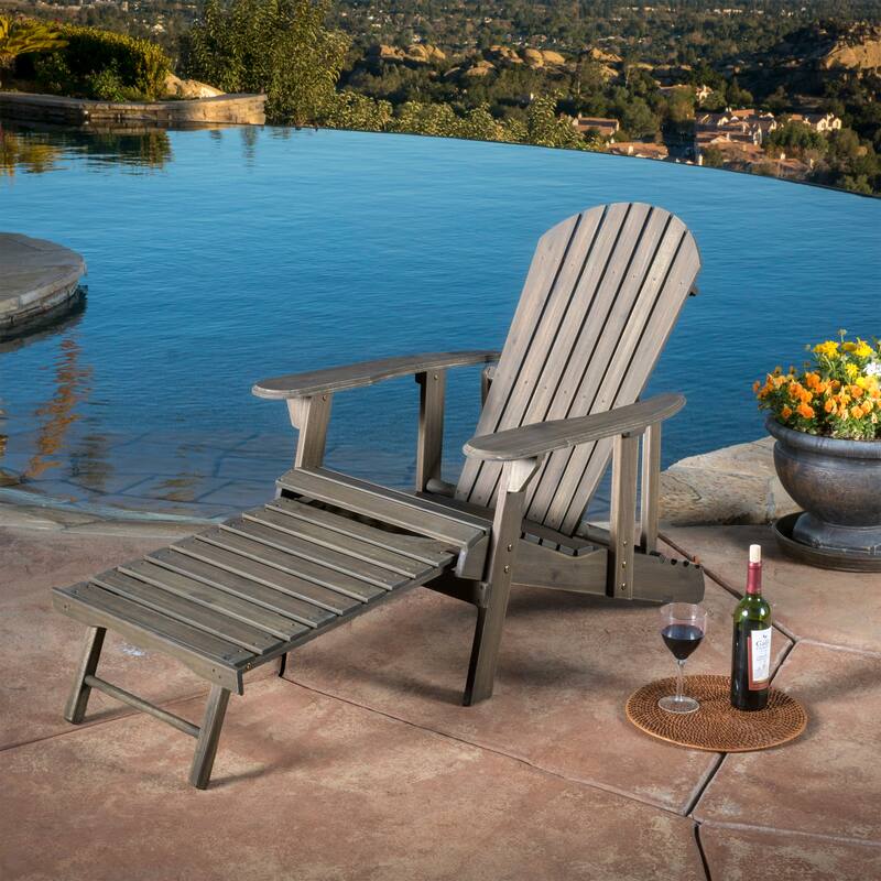 Rustic Acacia Wood Foldable Adirondack Chairs with Footrest