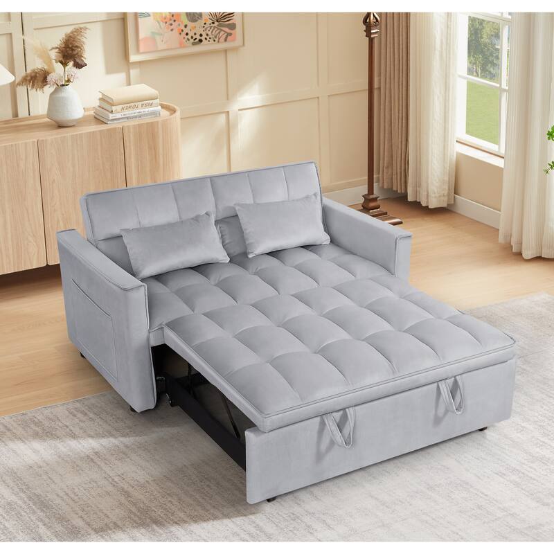 Modern Convertible Futon Sofa Bed,Adjustable Backrest,Armrest Holders - Silver grey