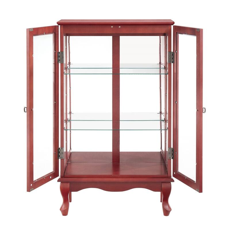 Lighted Display Curio Cabinet with Glass Doors, 3 Shelves, Light Bulb