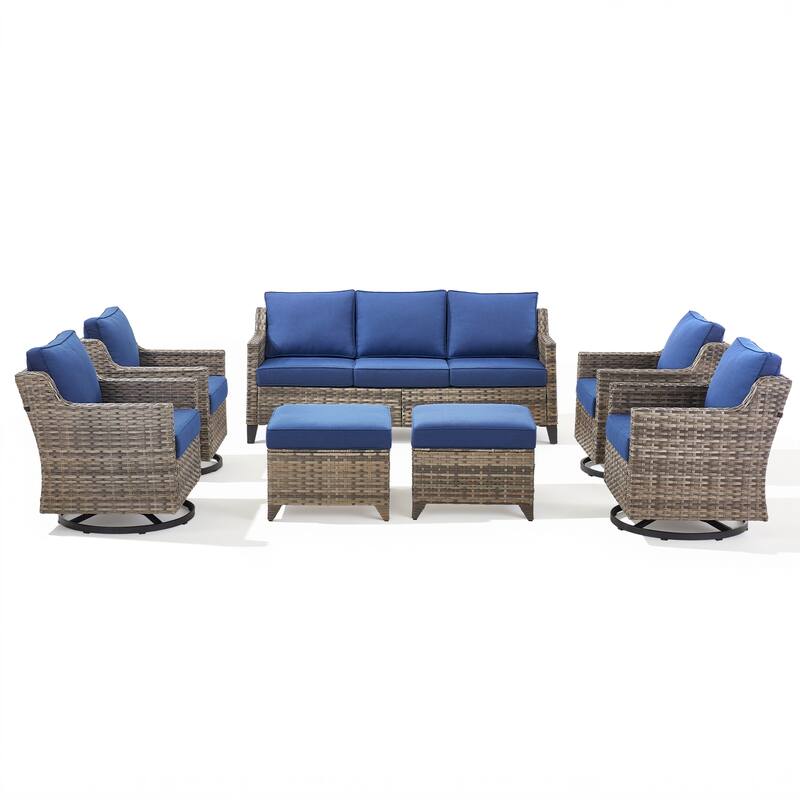 Pocassy Wicker Patio Sofa Glider Swivel Chair Ottoman Furniture Set.