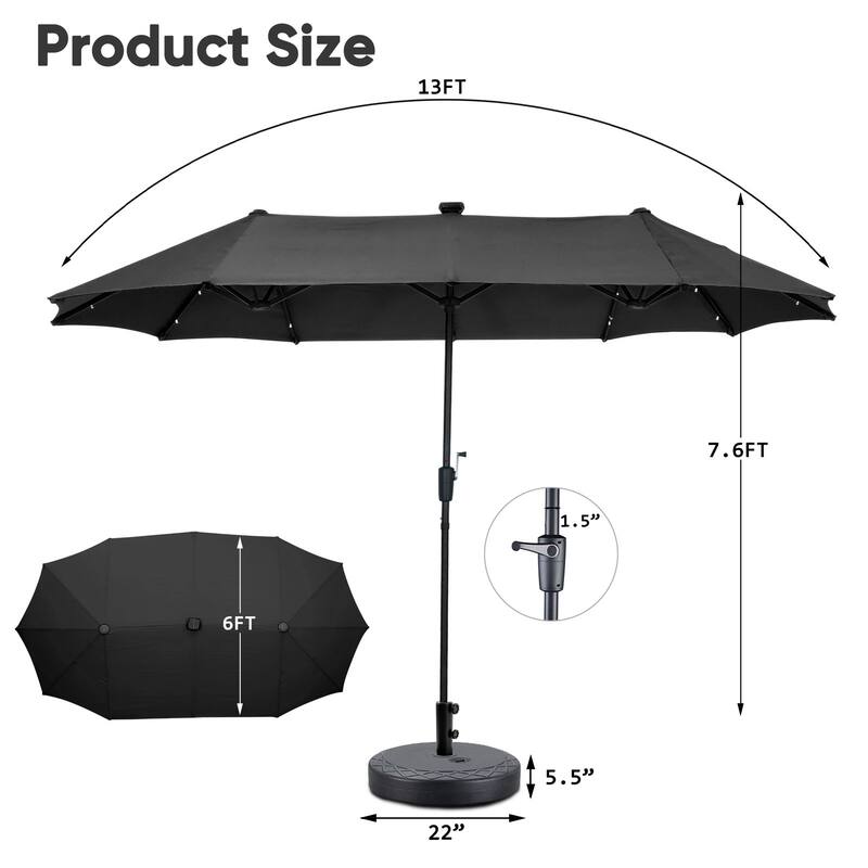 Autlaycil 13 ft Patio Umbrella with Crank Outdoor Umbrella with Base