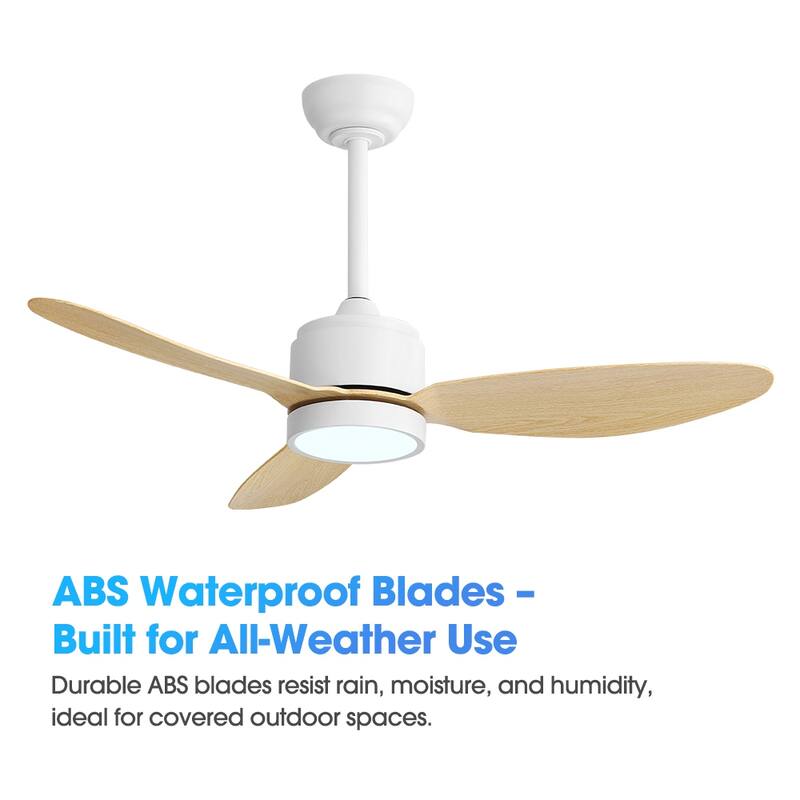 MLiAN 42 in 3 ABS Blades Indoor and Outdoor Ceiling Fan with Integrated LED and Remote Downrod