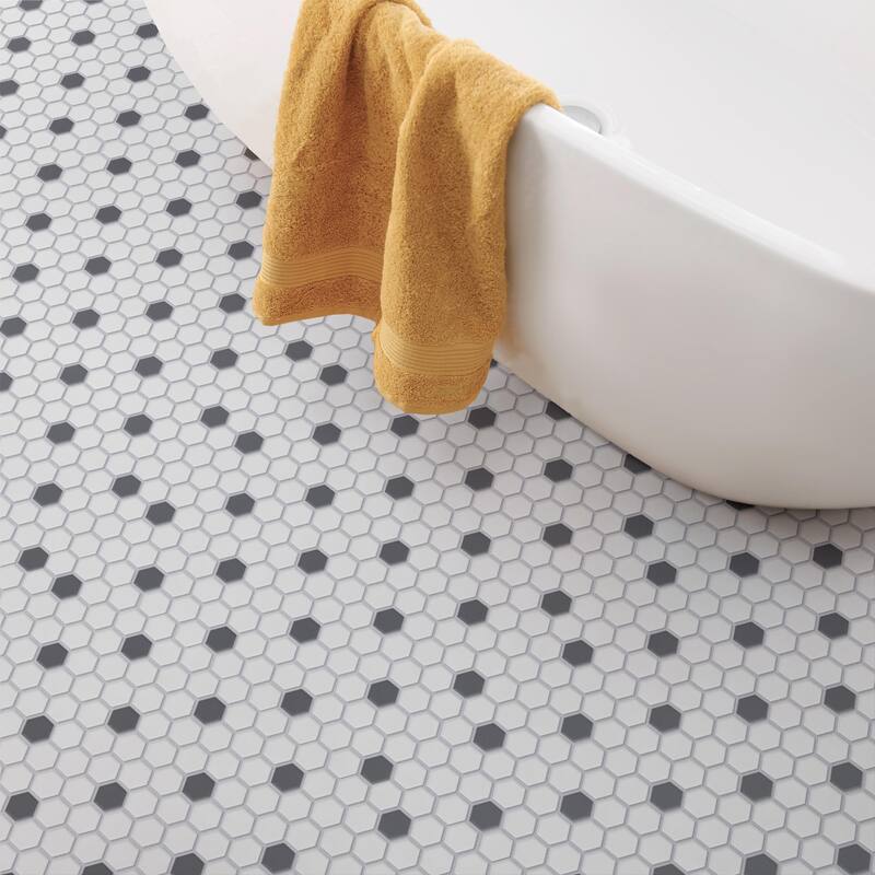 Merola Tile Gotham Hex Series Antique White and Black 10-1/4" x 11-7/8" Porcelain Mosaic Tile