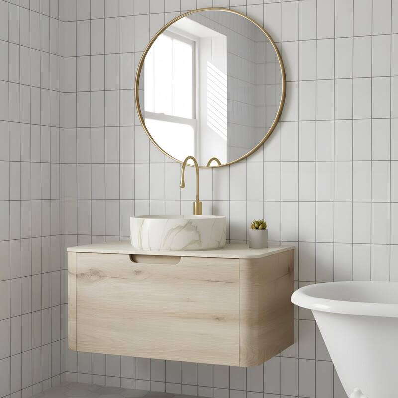 Wall-mounted Bathroom Vanity with Round Vessel Basin