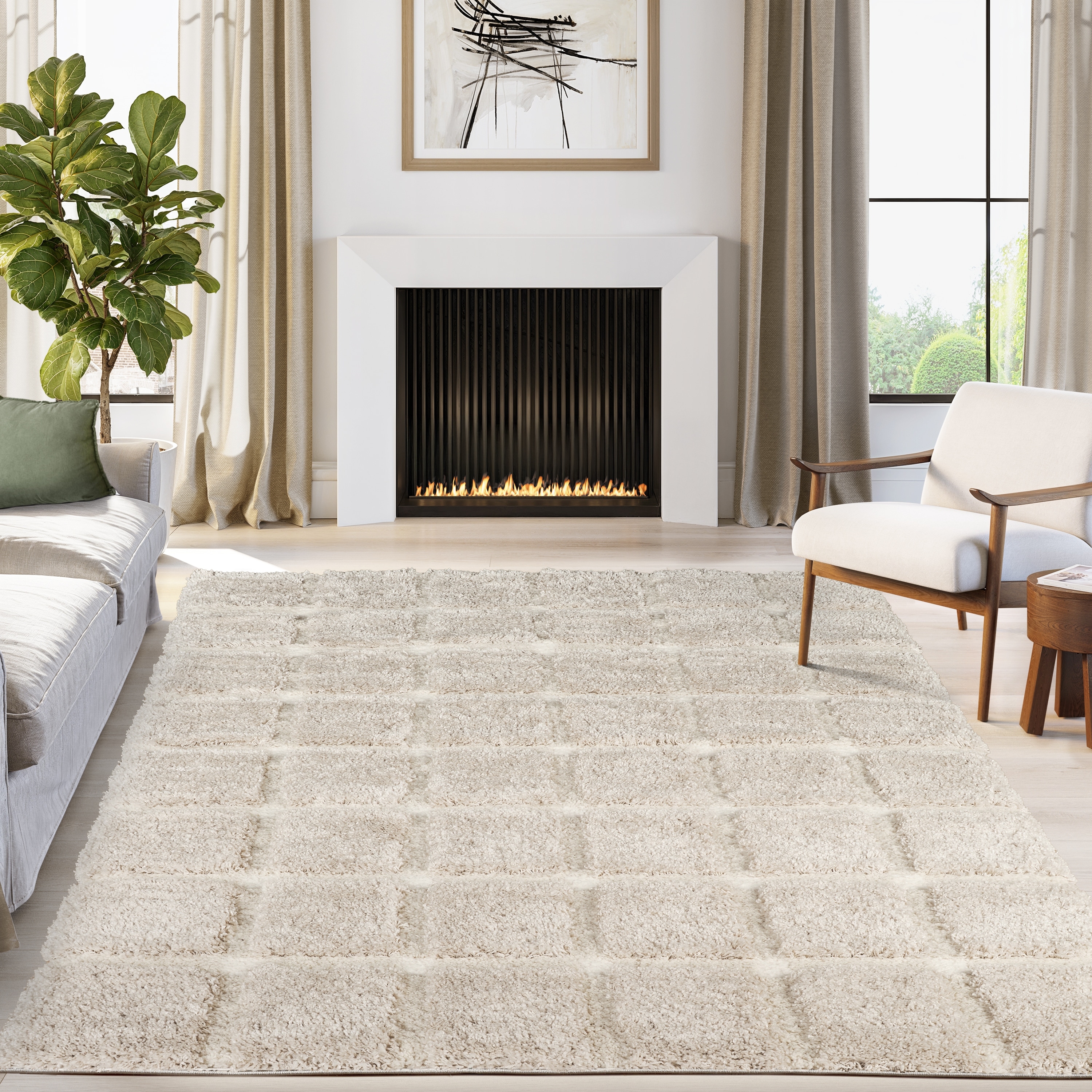 Abani Rugs GLE110A Grid Shag Cream Area Rug