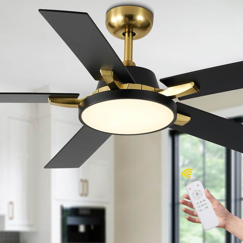 Bella Depot 52" Modern Ceiling Fan with Light and Remote Black 6-Speed Reversible Fan - Black